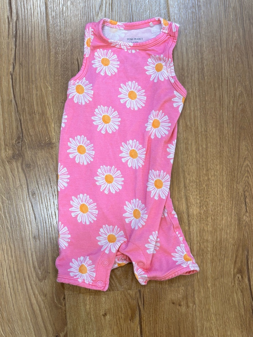 Posh Peanut Pink Daisy Bamboo Sleeveless Shortall Onesie